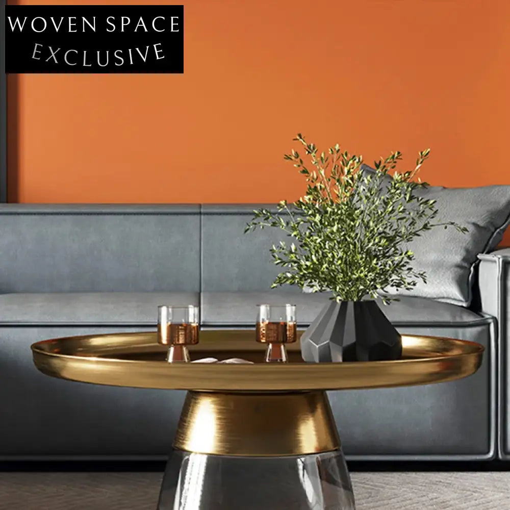 Modern Luxury Round Glass Coffee Table with Storage and Elegant Metal Top Base