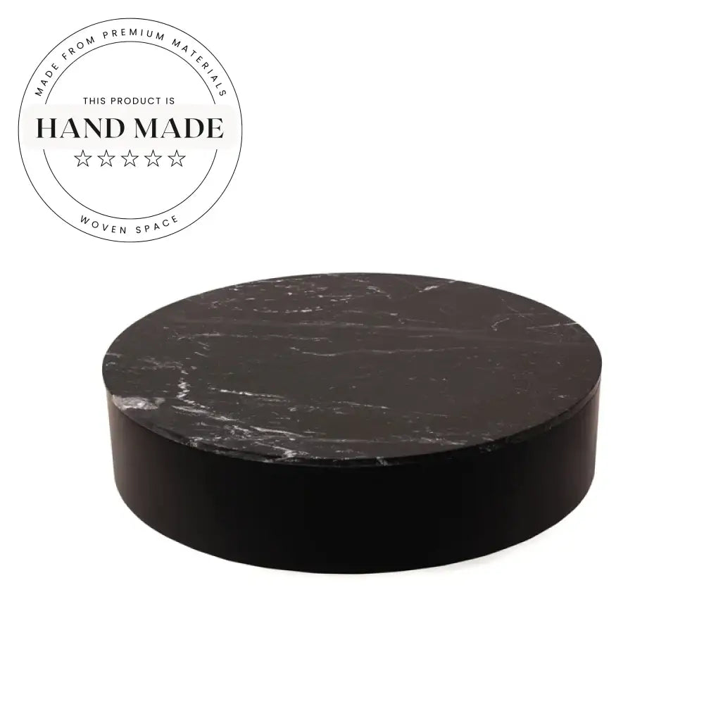 Modern Luxury Round Natural Marble Solid Wood Black Coffee Table