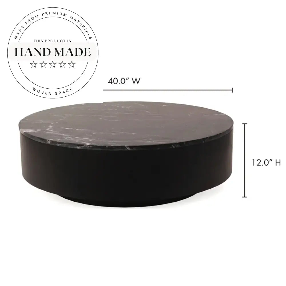 Modern Luxury Round Natural Marble Solid Wood Black Coffee Table