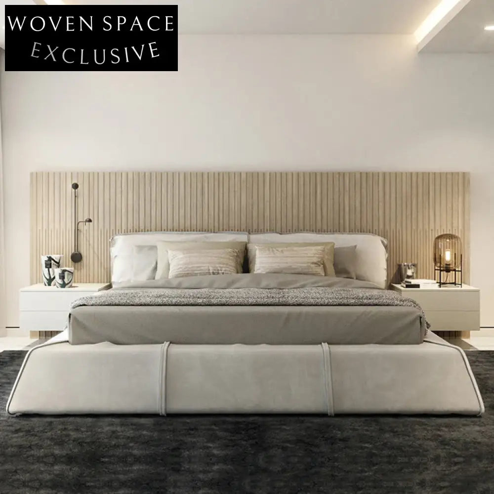 Modern Luxury Solid Wood Platform Bed Frame with High Fabric Headboard