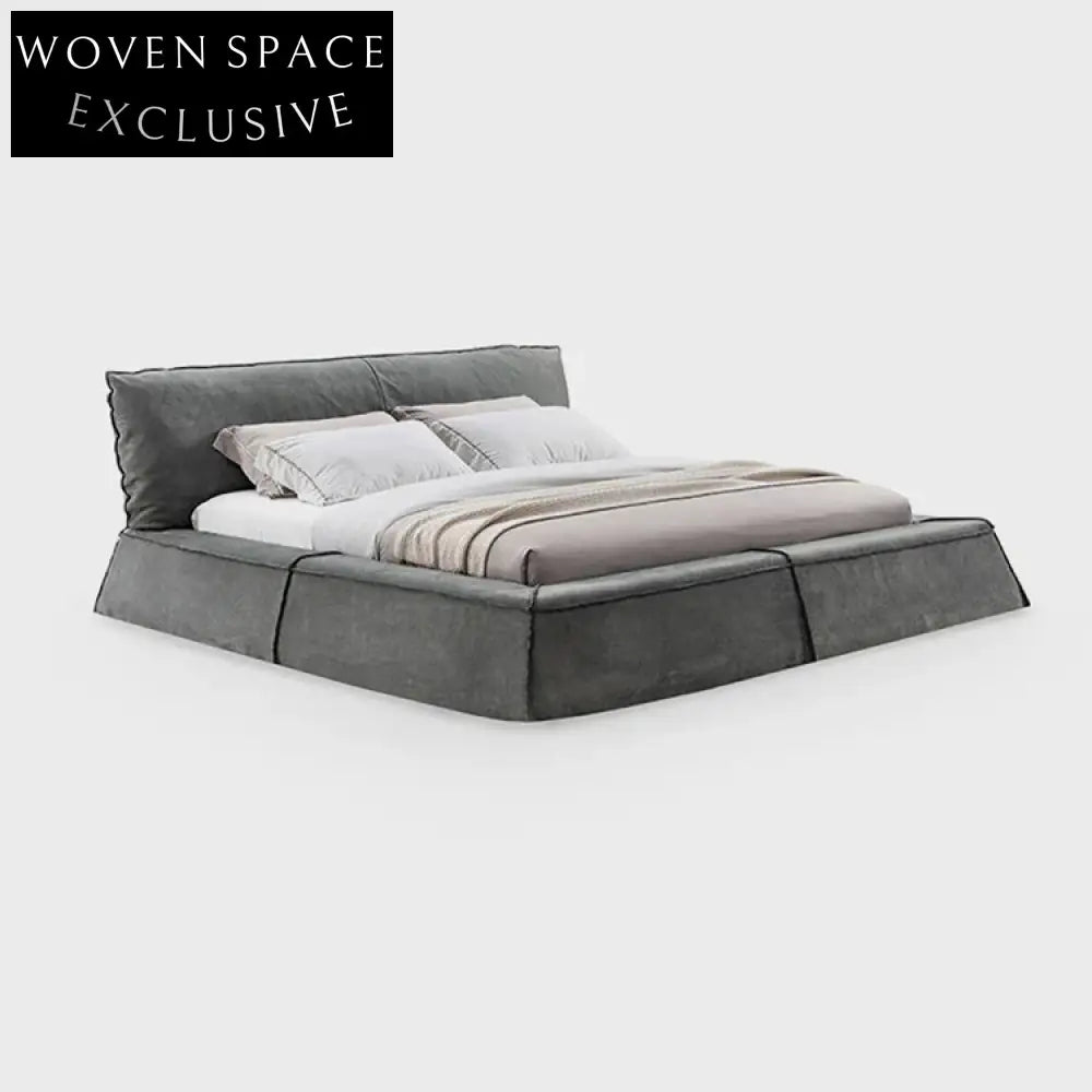 Modern Luxury Solid Wood Platform Bed Frame with High Fabric Headboard