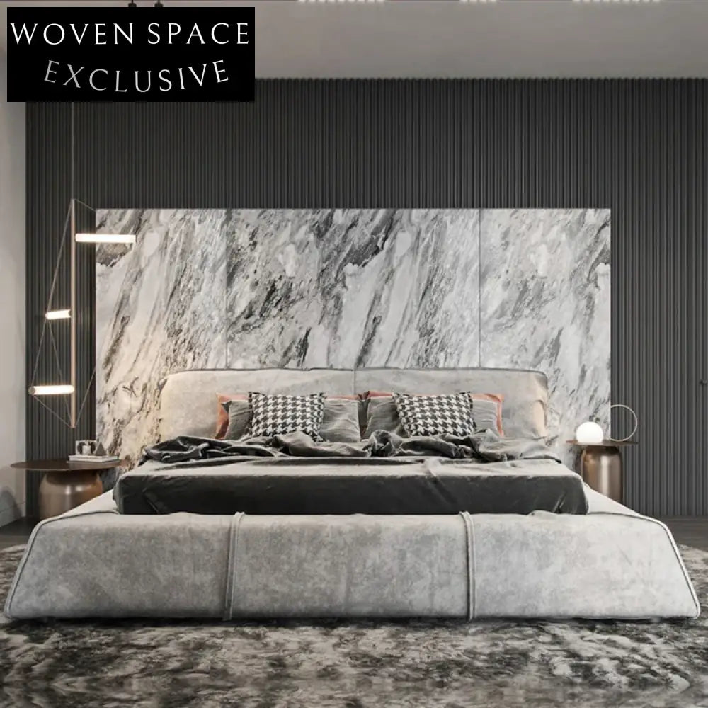 Modern Luxury Solid Wood Platform Bed Frame with High Fabric Headboard