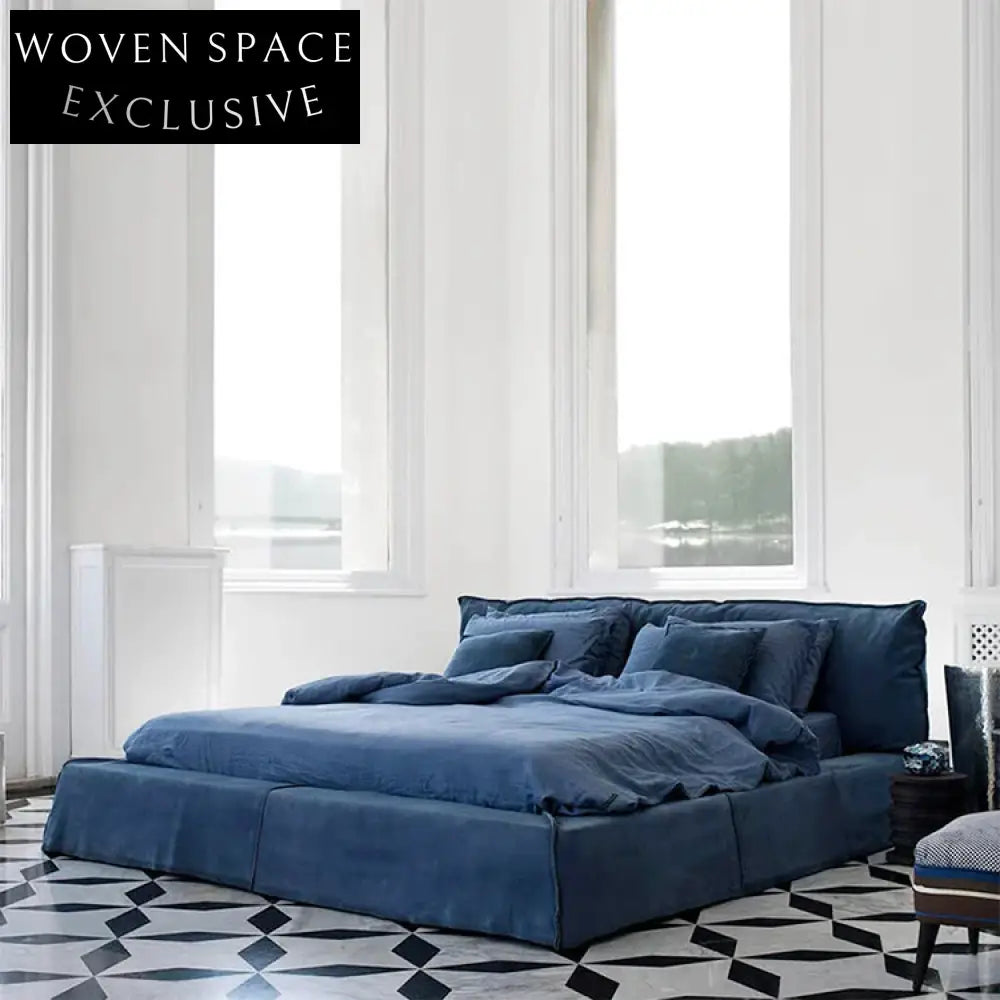 Modern Luxury Solid Wood Platform Bed Frame with High Fabric Headboard