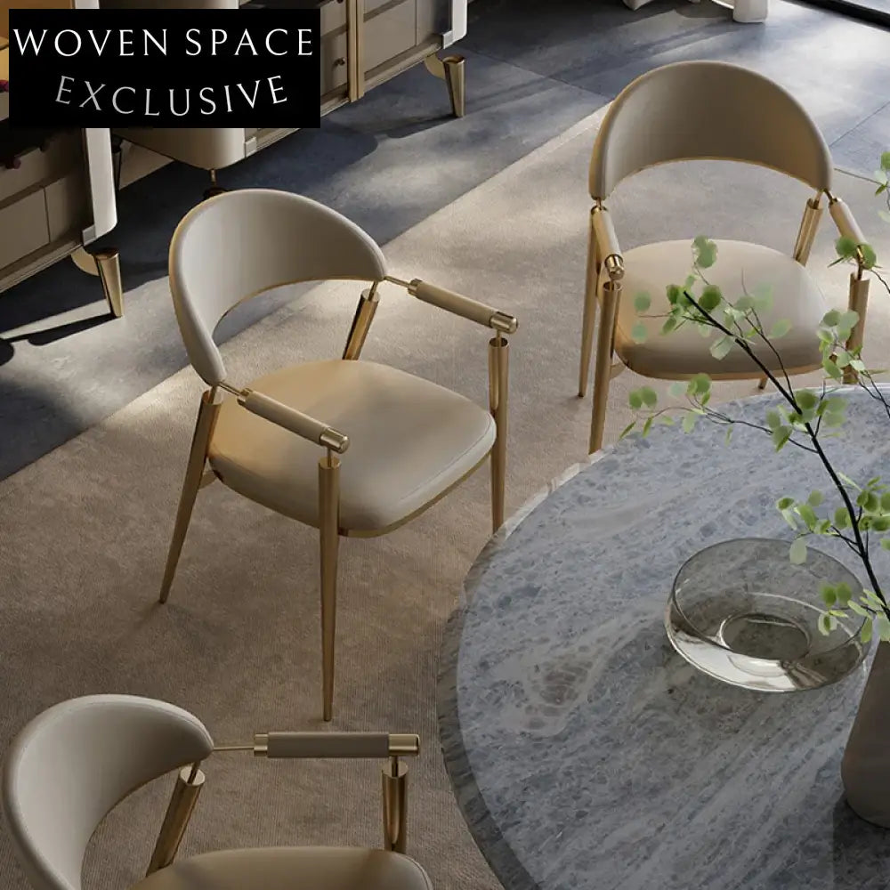 Modern Luxury Stainless Steel Faux Leather Arm Dining Chair