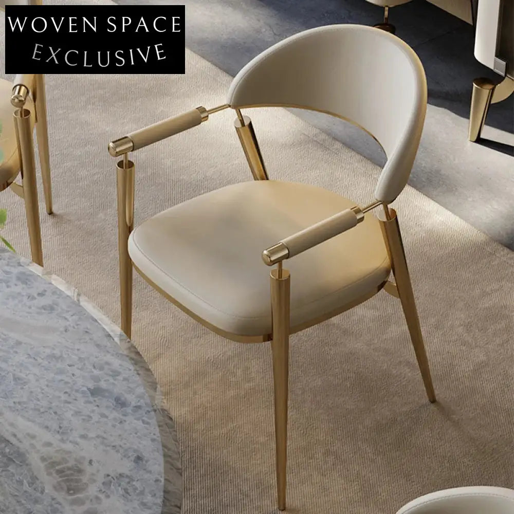 Modern Luxury Stainless Steel Faux Leather Arm Dining Chair