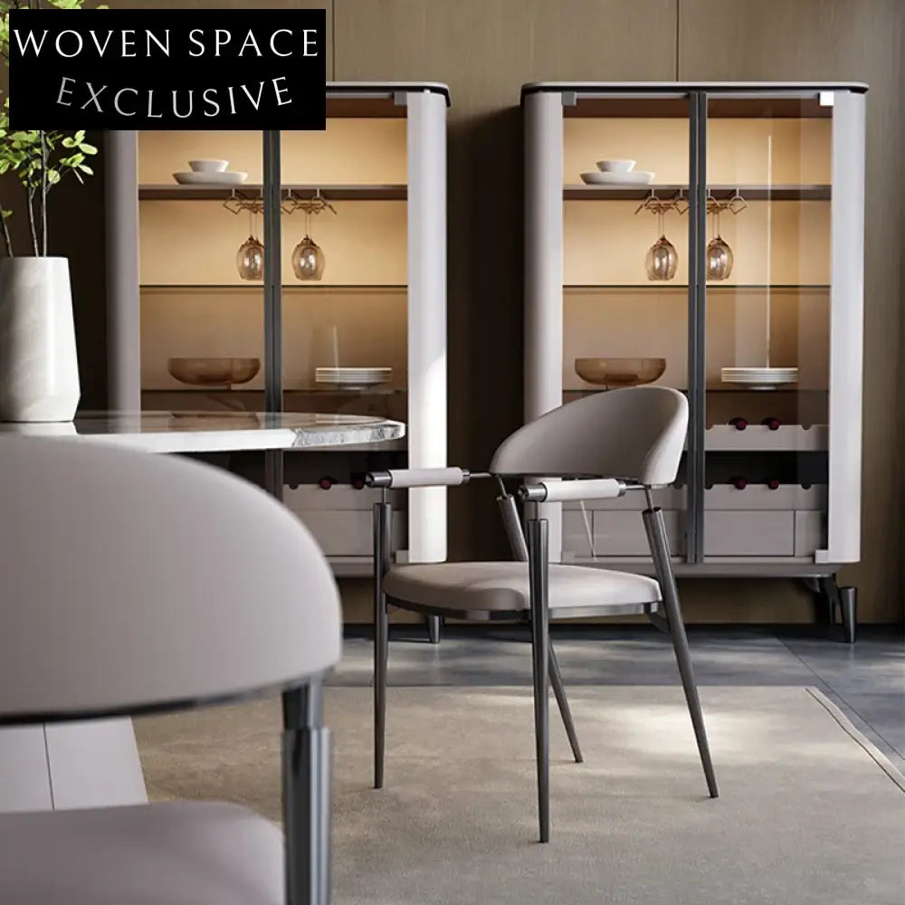 Modern Luxury Stainless Steel Faux Leather Arm Dining Chair