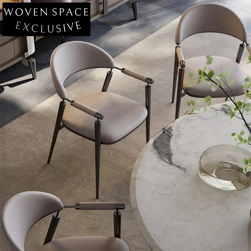 Modern Luxury Stainless Steel Faux Leather Arm Dining Chair