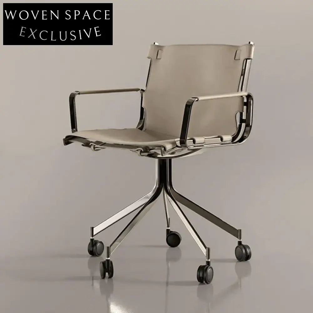 Modern Luxury Stainless Steel Lifted Rotation Wheeling Study Armrest Accent Chair