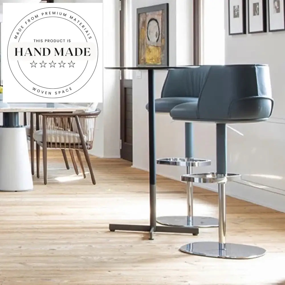 Modern Luxury Swivel Bar Stool, Genuine Leather High-Back Counter Seat