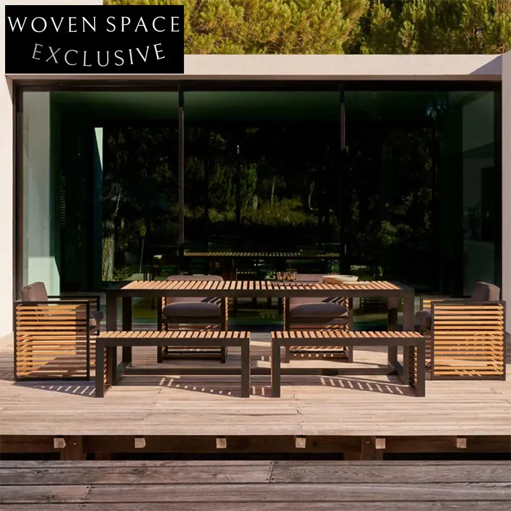 Modern Luxury Teak Wood Patio Outdoor Dining Set with Aluminum Frame Chairs