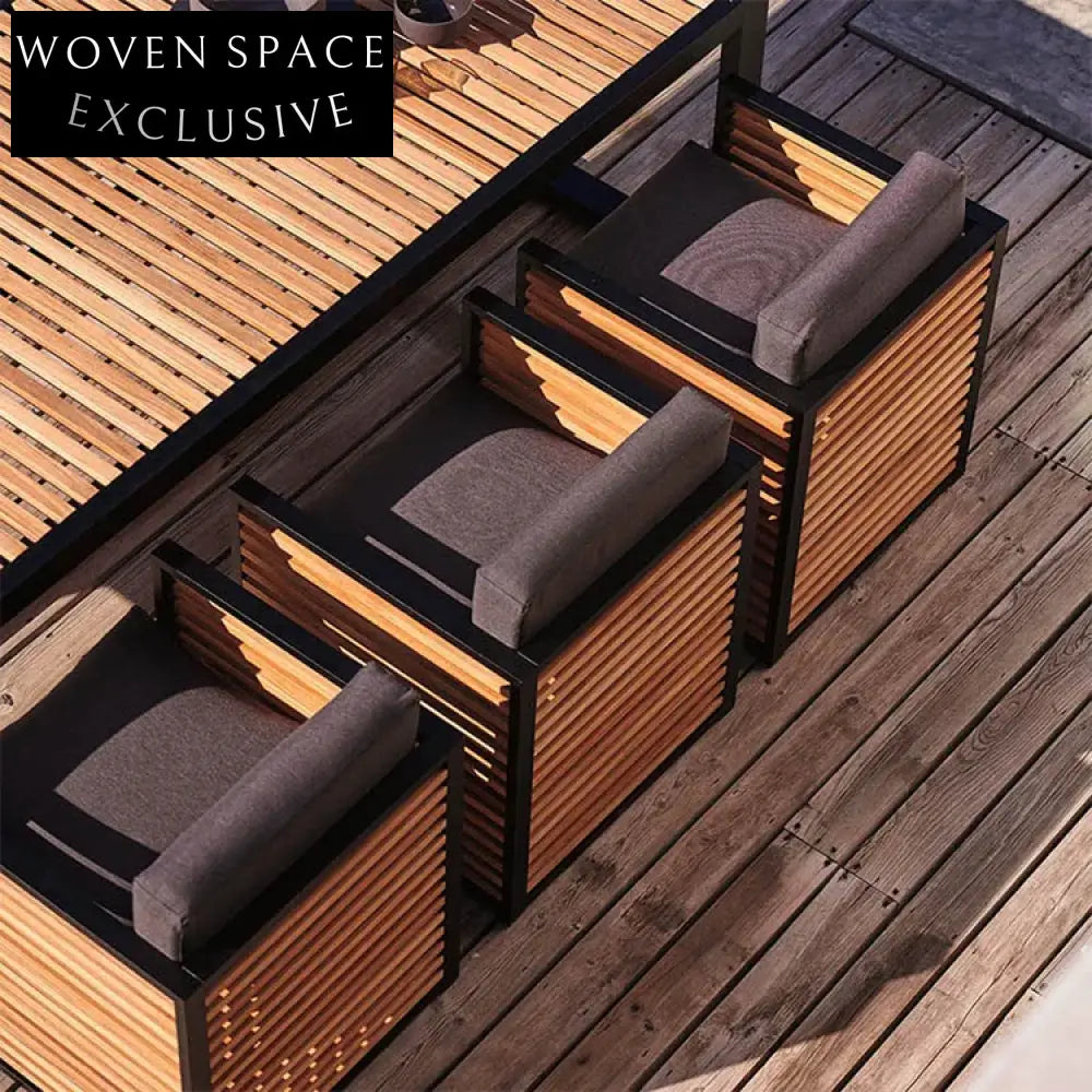 Modern Luxury Teak Wood Patio Outdoor Dining Set with Aluminum Frame Chairs