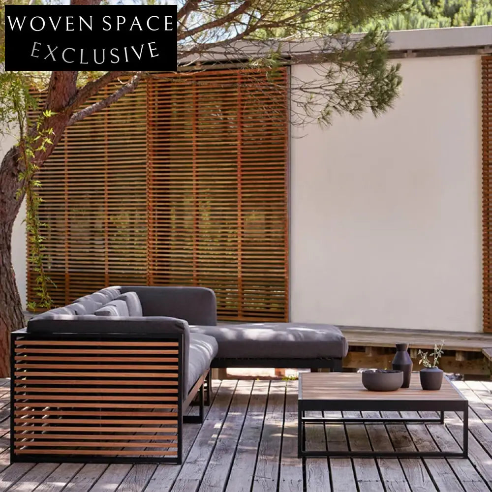 Modern Luxury Teak Wood Patio Outdoor Dining Set with Aluminum Frame Chairs