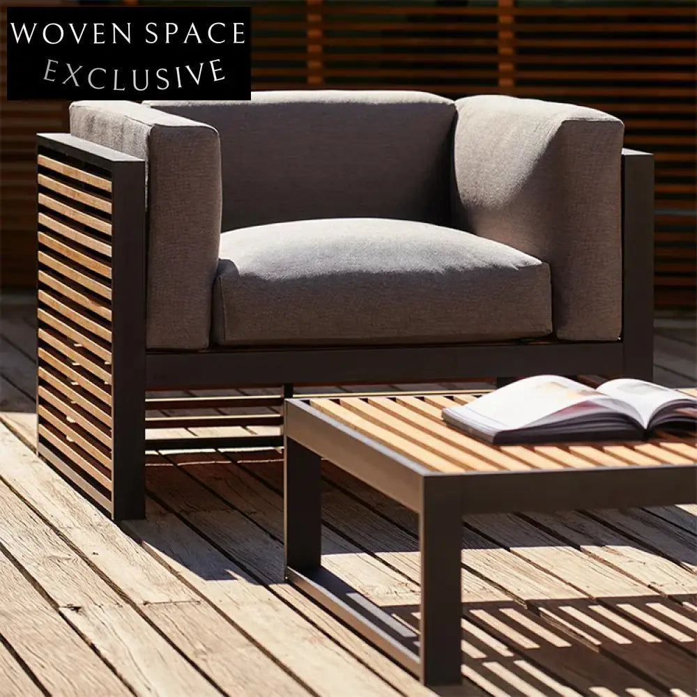 Modern Luxury Teak Wood Patio Outdoor Dining Set with Aluminum Frame Chairs