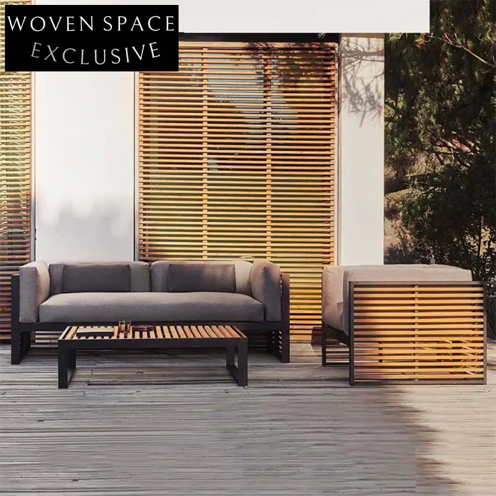 Modern Luxury Teak Wood Patio Outdoor Dining Set with Aluminum Frame Chairs