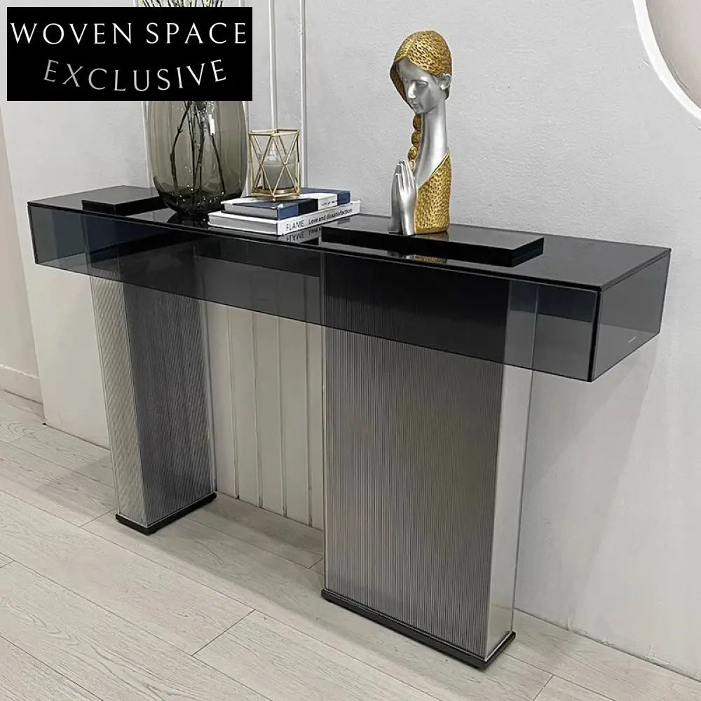 Modern Luxury Tempered Glass Console Table with Stainless Steel Frame for Hallway