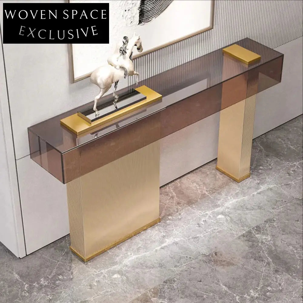 Modern Luxury Tempered Glass Console Table with Stainless Steel Frame for Hallway