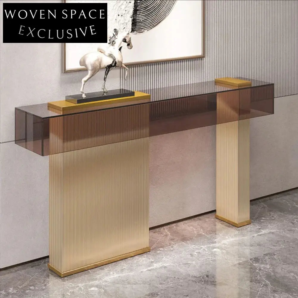 Modern Luxury Tempered Glass Console Table with Stainless Steel Frame for Hallway