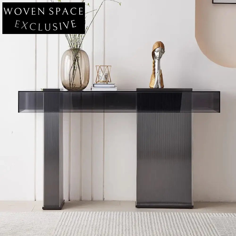Modern Luxury Tempered Glass Console Table with Stainless Steel Frame for Hallway
