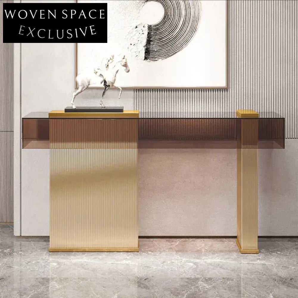 Modern Luxury Tempered Glass Console Table with Stainless Steel Frame for Hallway