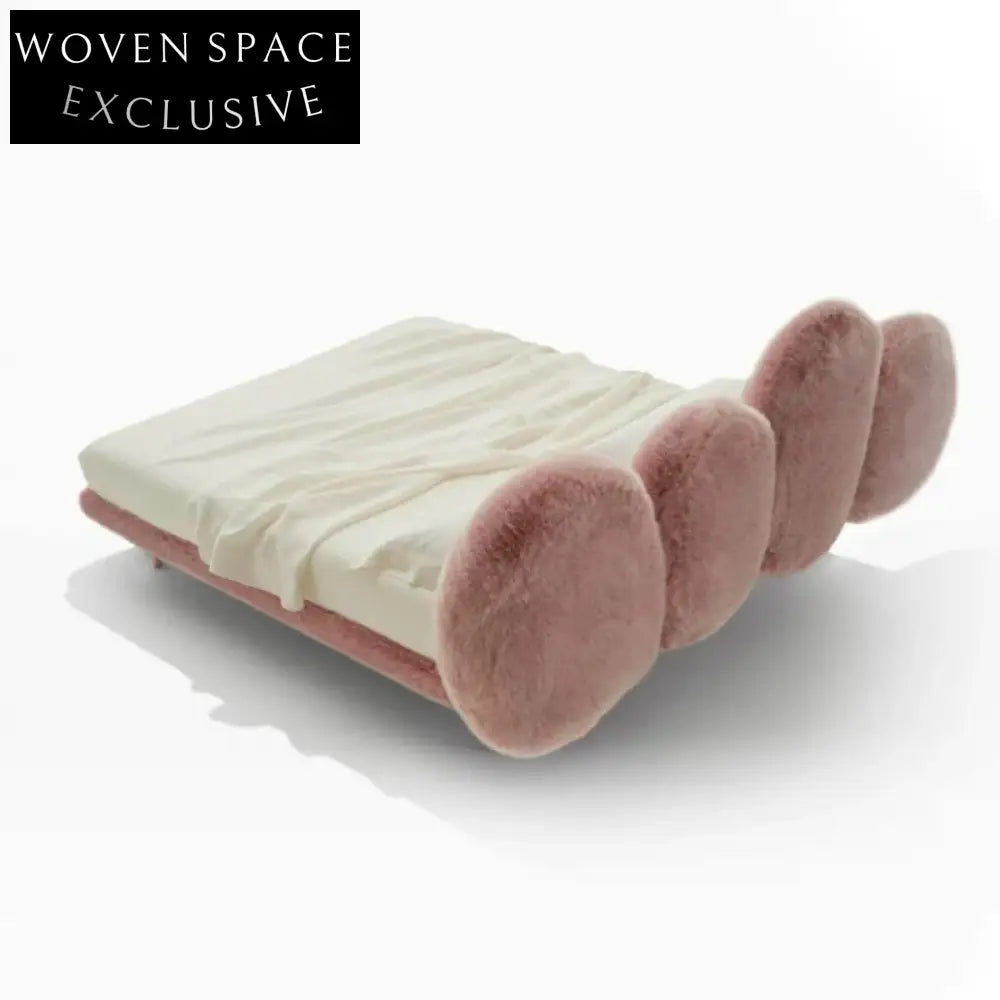 Modern Luxury Upholstered Lamb Wool Fabric King & Queen Bed