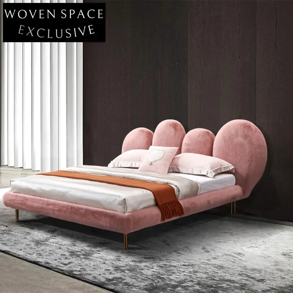 Modern Luxury Upholstered Lamb Wool Fabric King & Queen Bed
