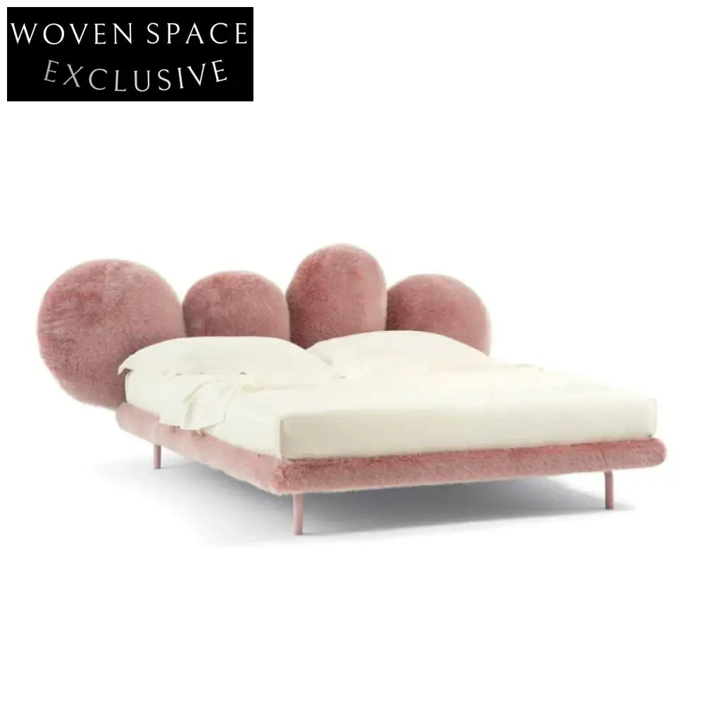 Modern Luxury Upholstered Lamb Wool Fabric King & Queen Bed