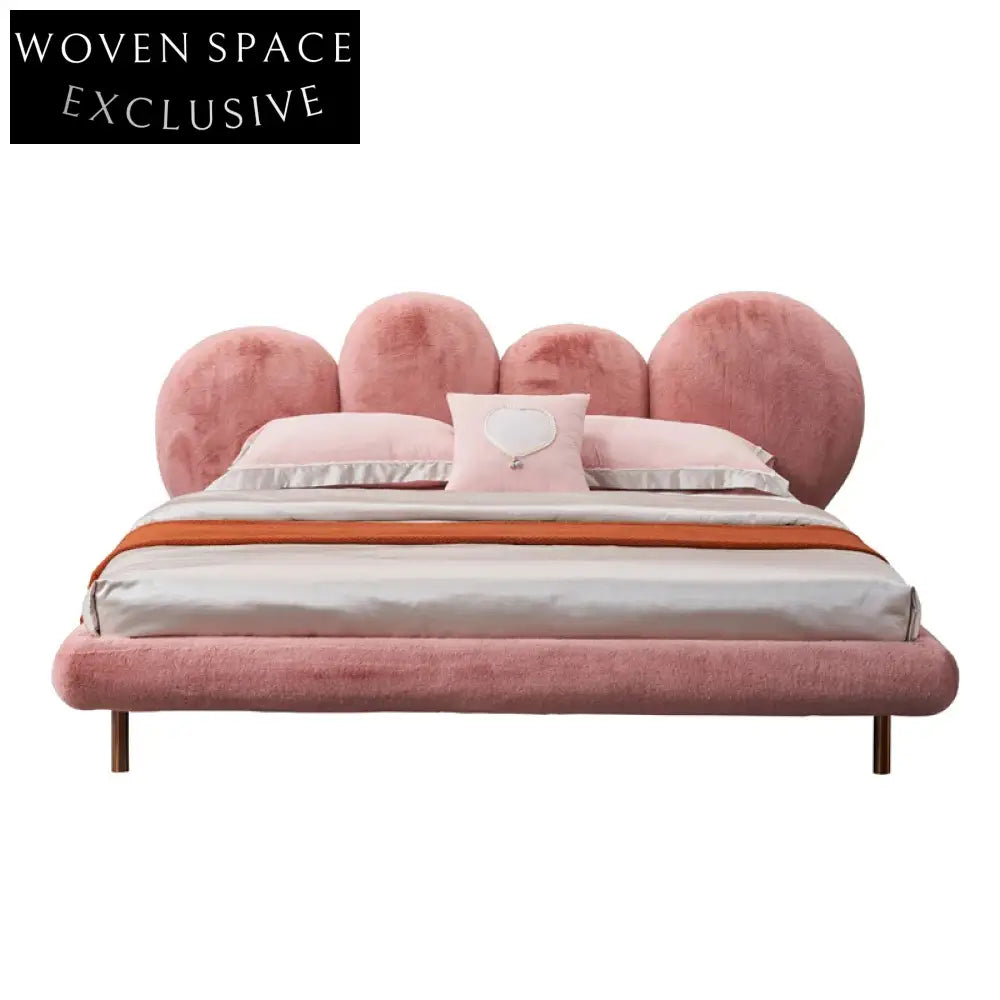 Modern Luxury Upholstered Lamb Wool Fabric King & Queen Bed