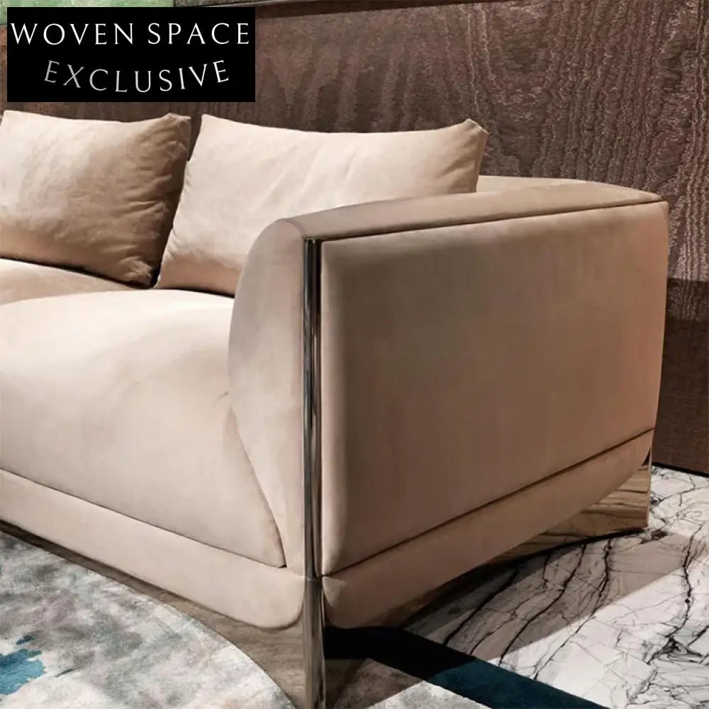 Modern Luxury Velvet Chesterfield Sofa, Stainless Steel Frame, Three-Seater Lounger