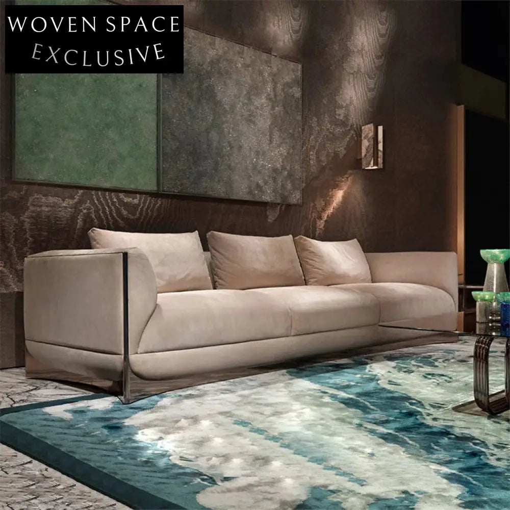 Modern Luxury Velvet Chesterfield Sofa, Stainless Steel Frame, Three-Seater Lounger