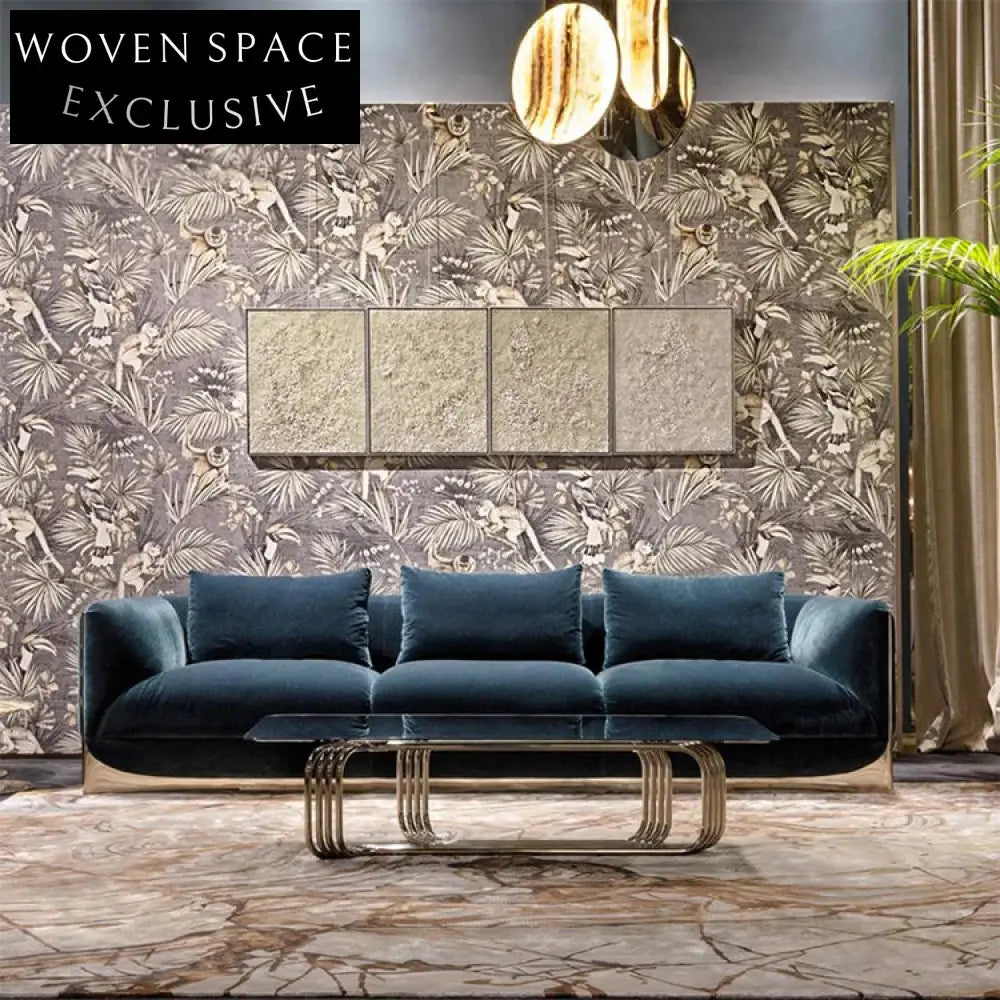 Modern Luxury Velvet Chesterfield Sofa, Stainless Steel Frame, Three-Seater Lounger