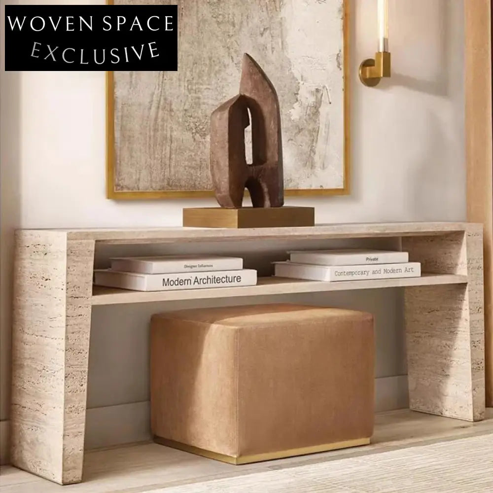 Modern Luxury Wabi Sabi Travertine Stone Console Table for Entryway Living Room