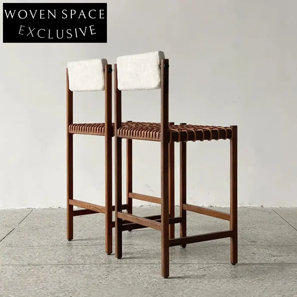 Modern Luxury Walnut Solid Wood High Kitchen Counter Bar Stool Backrest