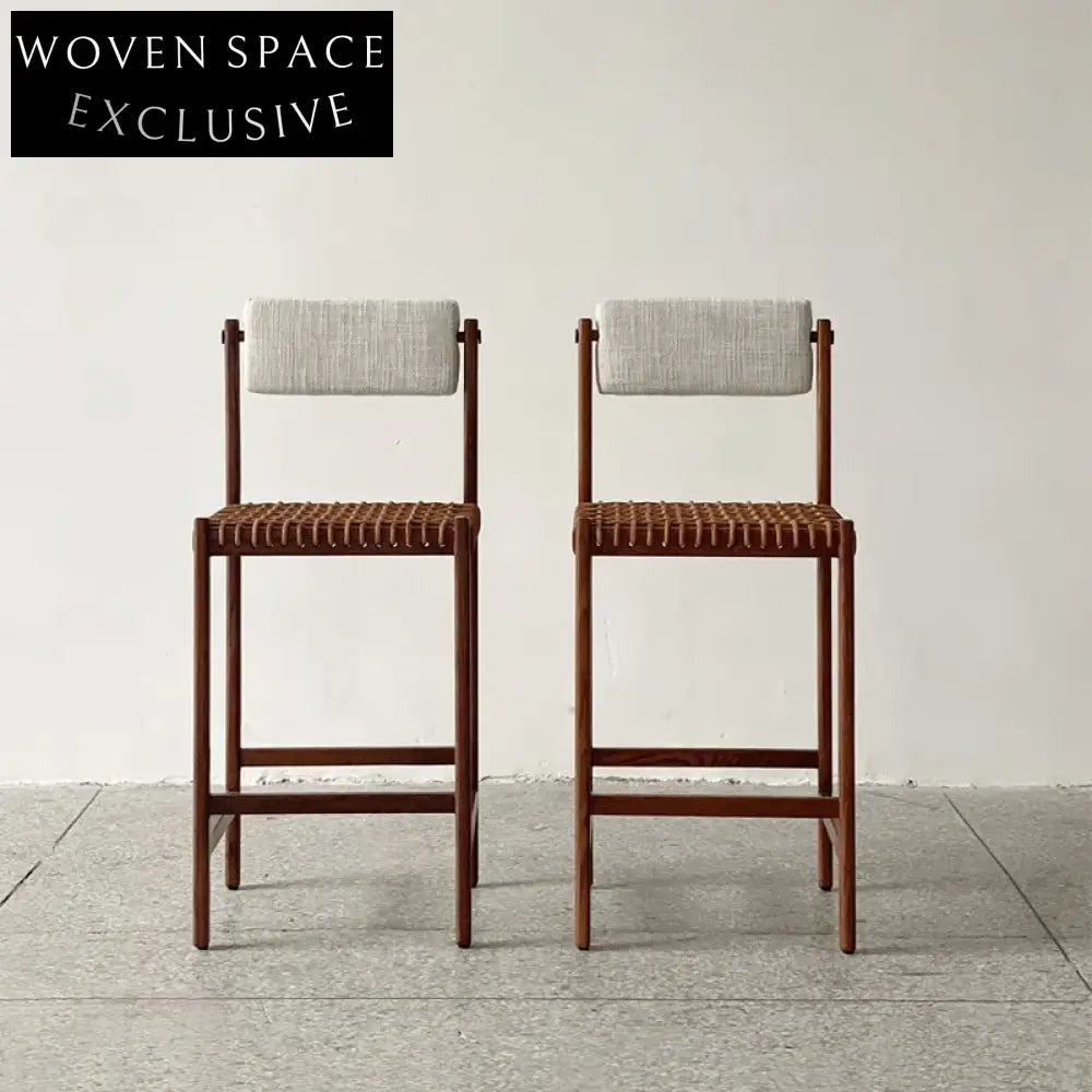 Modern Luxury Walnut Solid Wood High Kitchen Counter Bar Stool Backrest