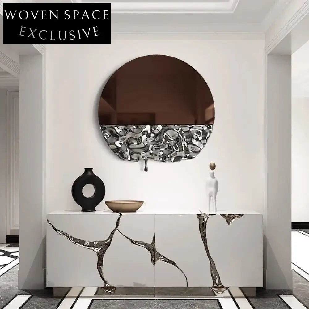 Modern Luxury Water Ripple Stainless Steel Round Hanging Wall Art Decoration