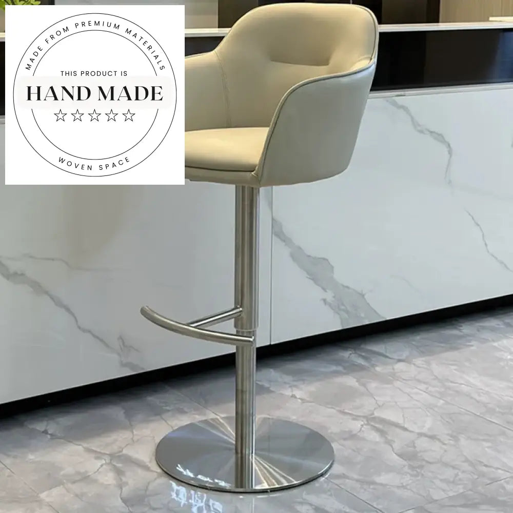 Modern Luxury White Leather Swivel Metal Counter Height Bar Stool