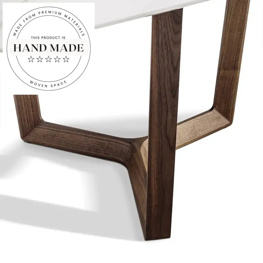 Modern Luxury White Marble Rectangular Top Wooden Leg Dining Table