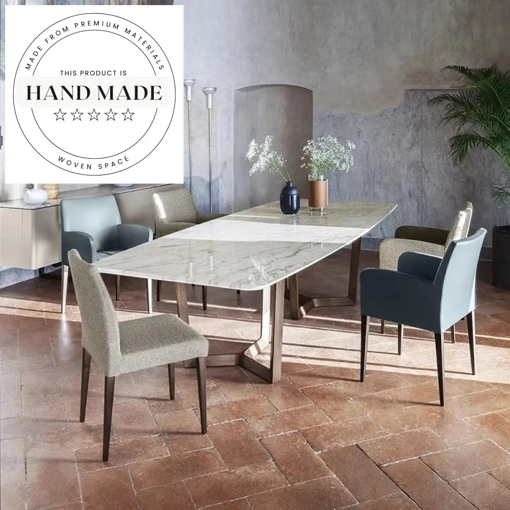 Modern Luxury White Marble Rectangular Top Wooden Leg Dining Table
