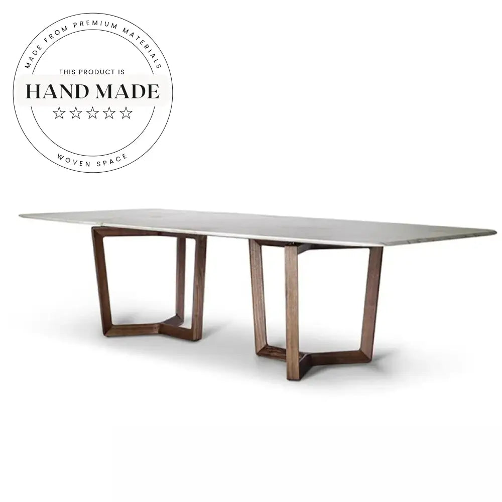 Modern Luxury White Marble Rectangular Top Wooden Leg Dining Table