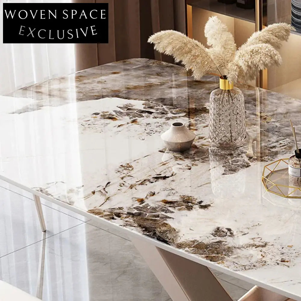 Modern Luxury White Rectangle Slate Top Sturdy Metal Base Dining Table