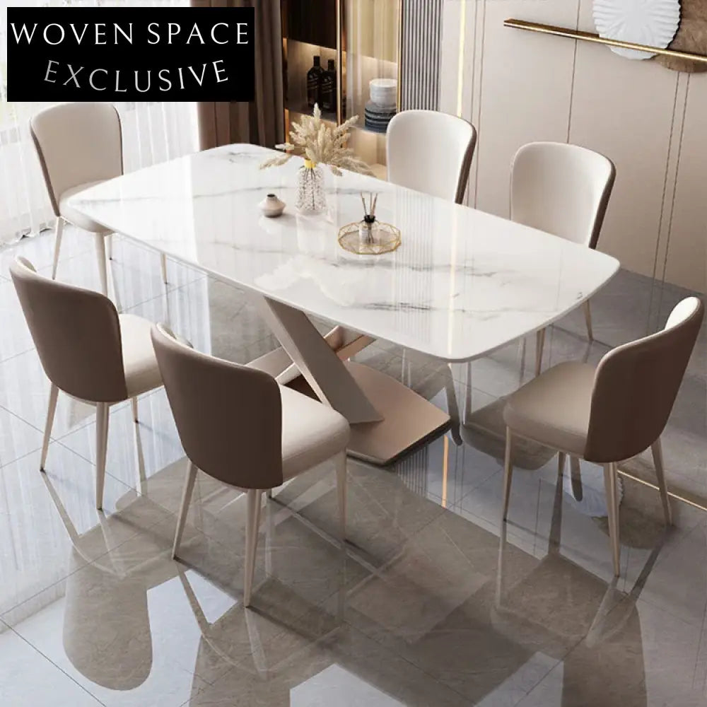 Modern Luxury White Rectangle Slate Top Sturdy Metal Base Dining Table