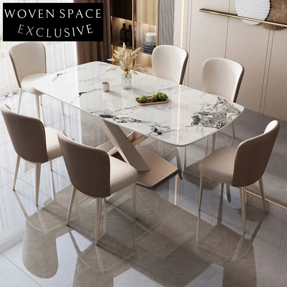 Modern Luxury White Rectangle Slate Top Sturdy Metal Base Dining Table