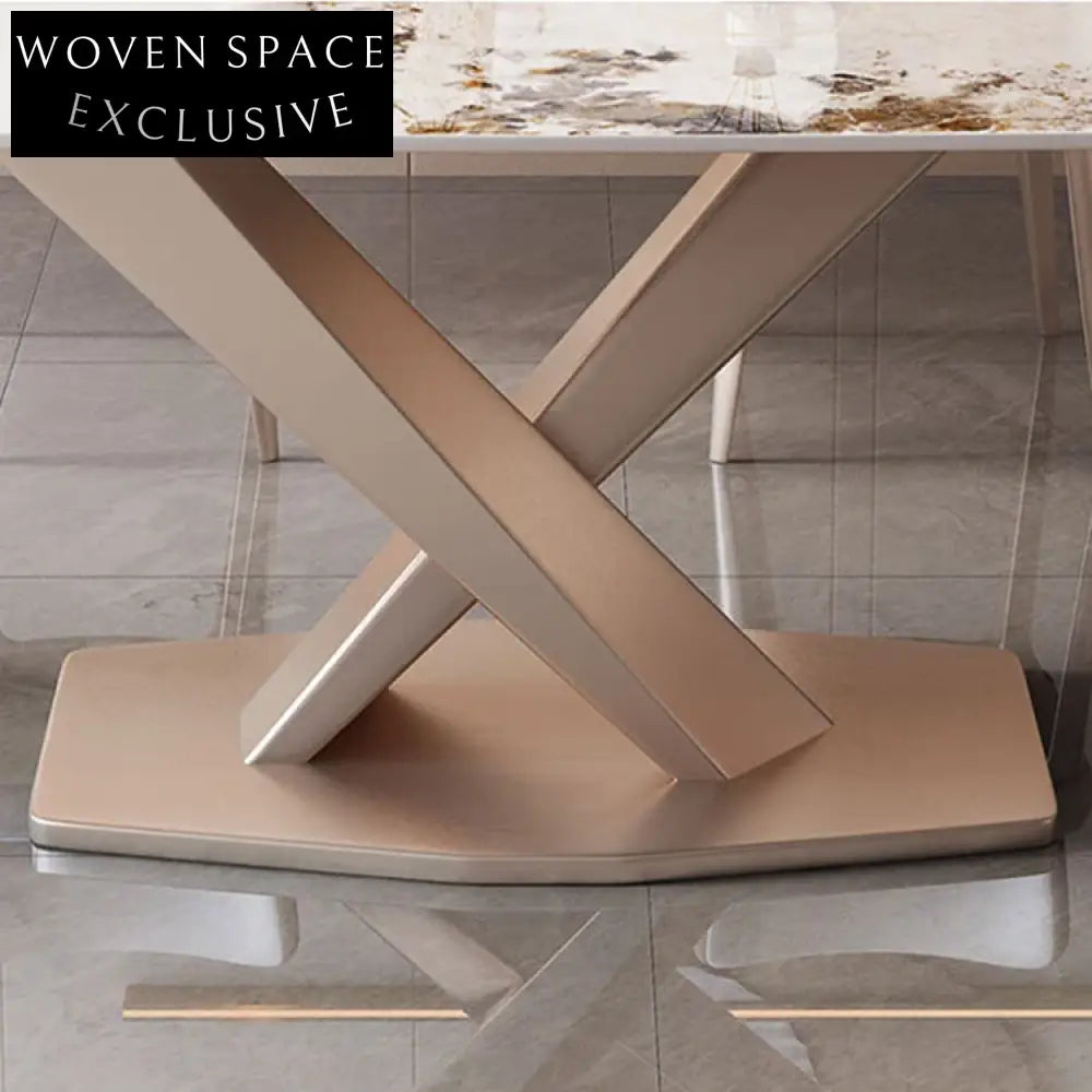 Modern Luxury White Rectangle Slate Top Sturdy Metal Base Dining Table
