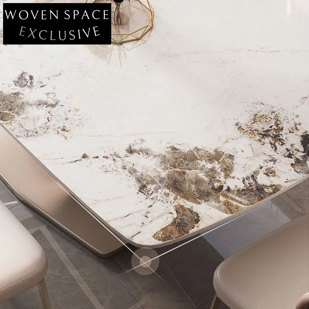 Modern Luxury White Rectangle Slate Top Sturdy Metal Base Dining Table