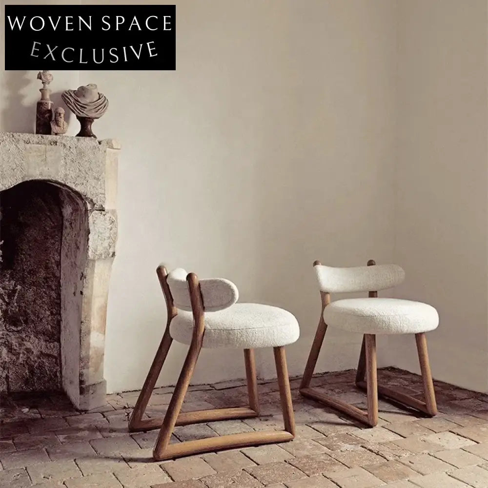 Modern Luxury White Teddy Fabric Dining Accent Chair with Solid Wood Legs