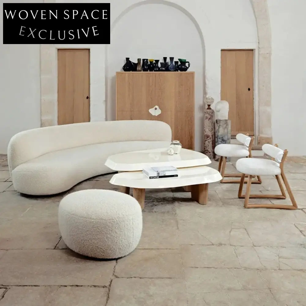 Modern Luxury White Teddy Fabric Dining Accent Chair with Solid Wood Legs