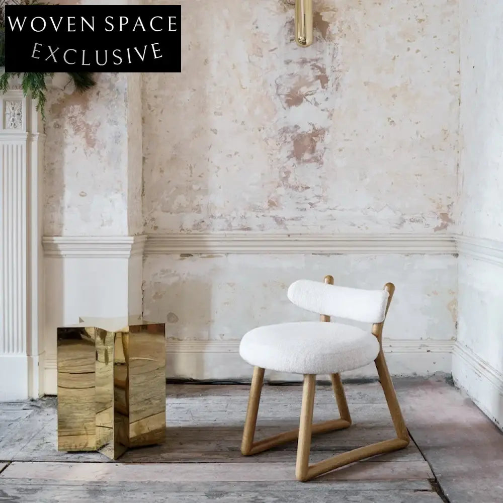 Modern Luxury White Teddy Fabric Dining Accent Chair with Solid Wood Legs