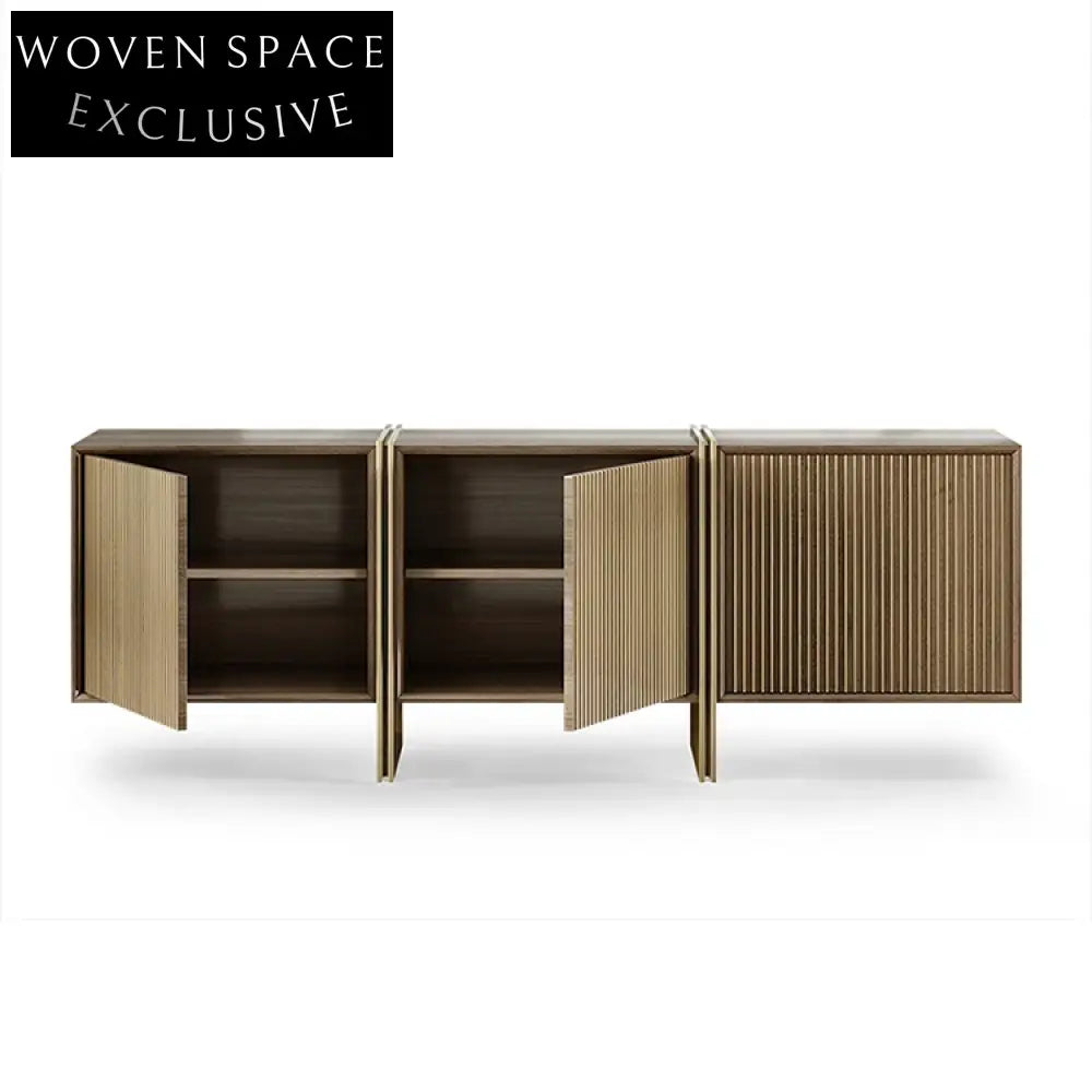 Modern Luxury Wood Stainless Steel Living Room Storage Side Cabinet