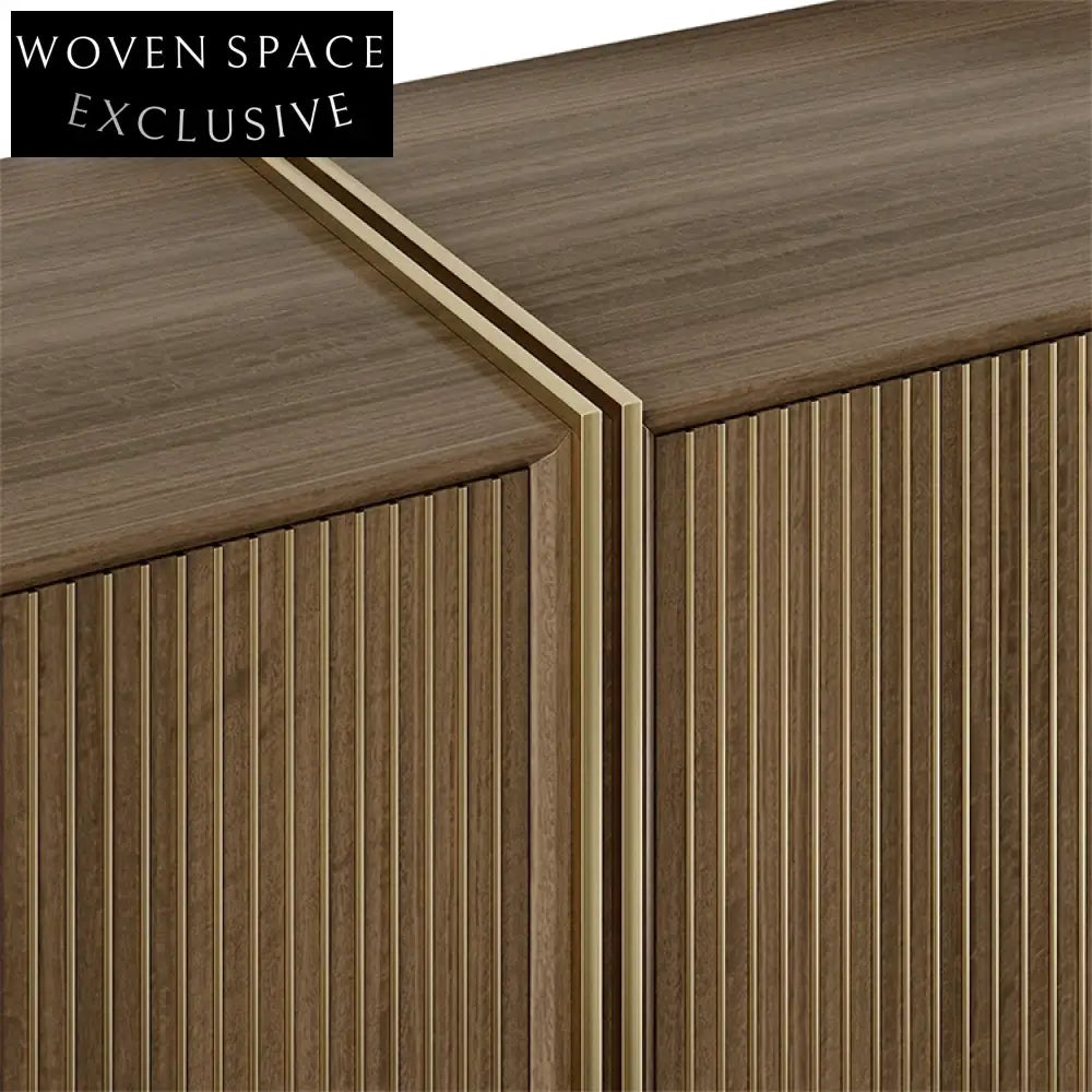 Modern Luxury Wood Stainless Steel Living Room Storage Side Cabinet