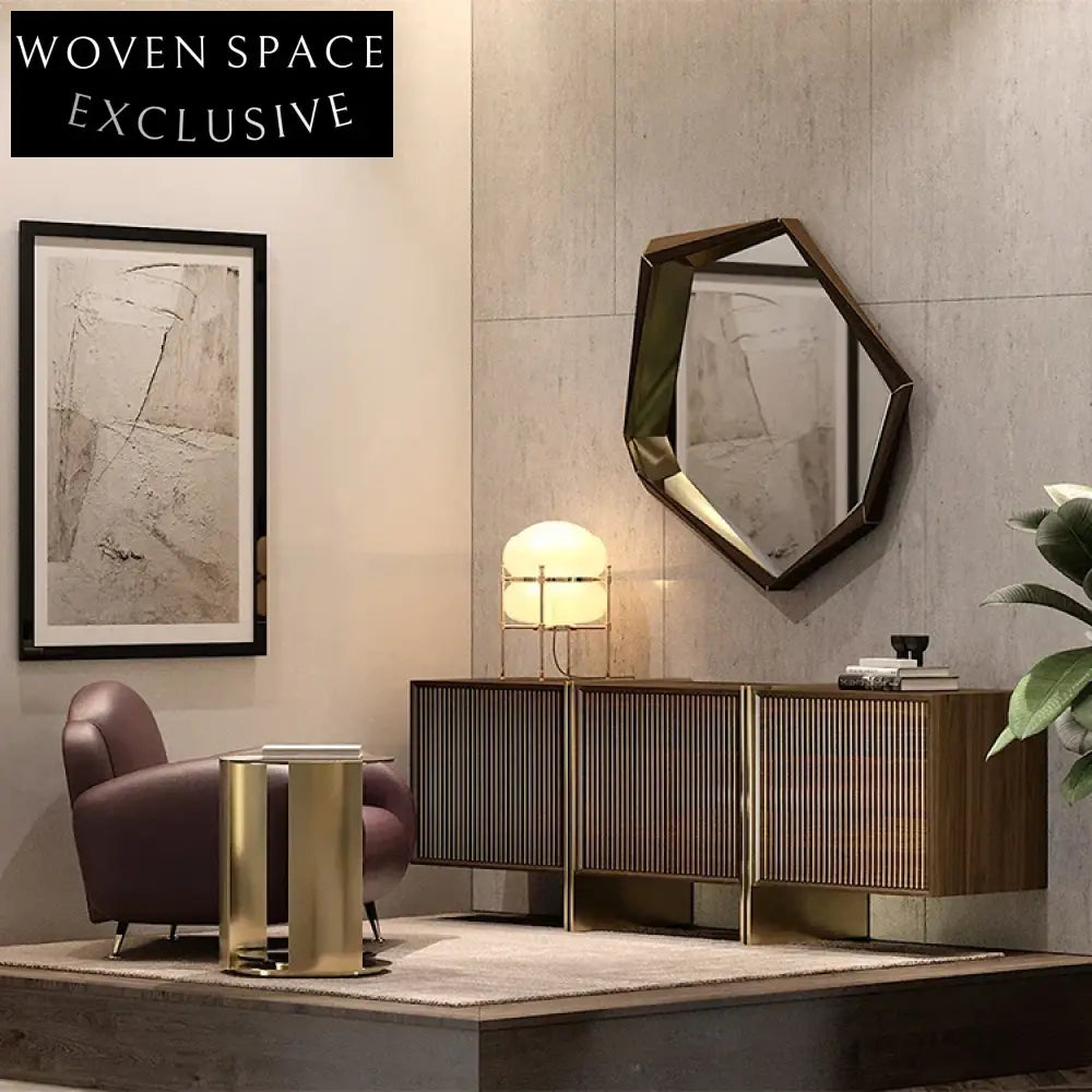 Modern Luxury Wood Stainless Steel Living Room Storage Side Cabinet