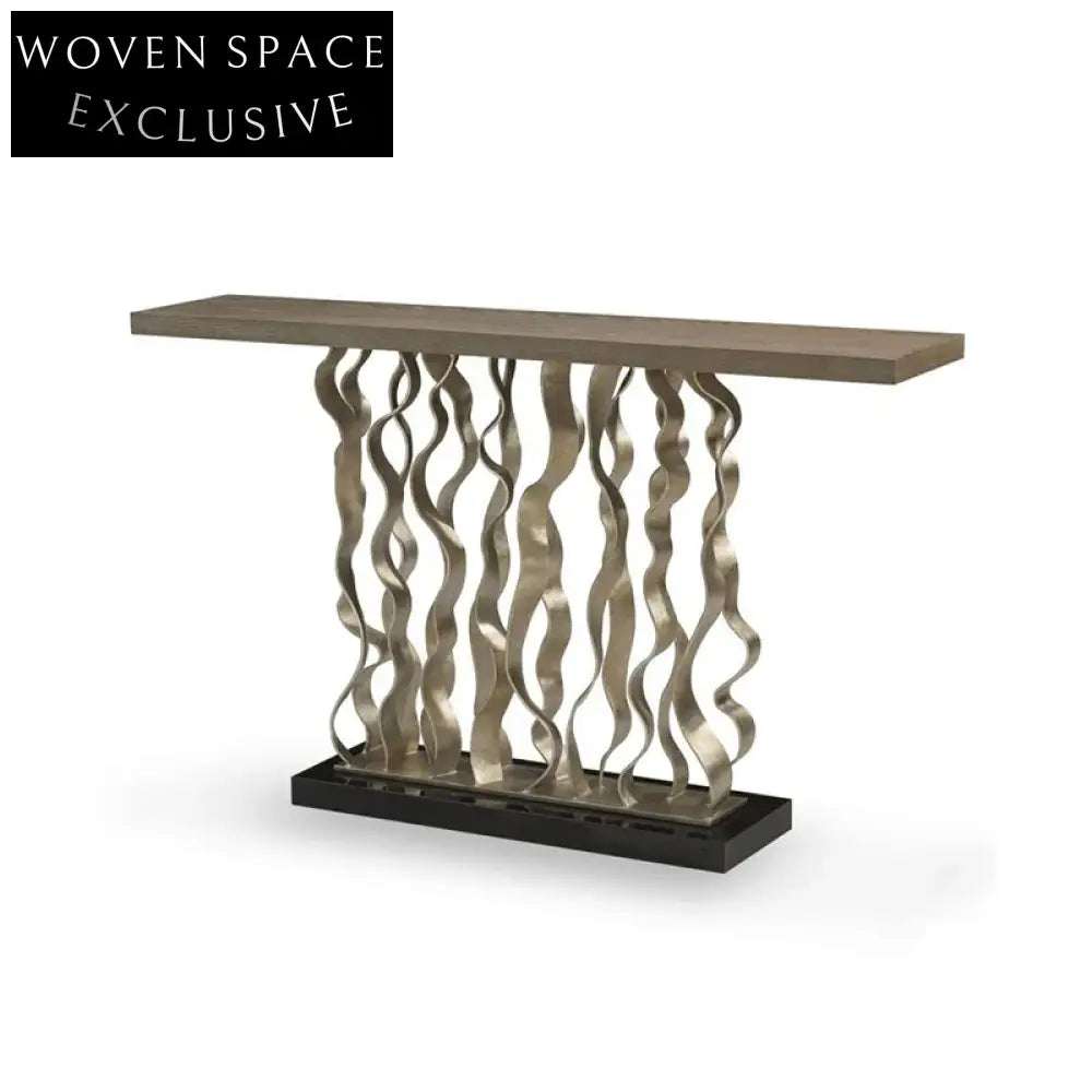 Modern Luxury Wood Top Stainless Steel Console Table for Elegant Living Rooms